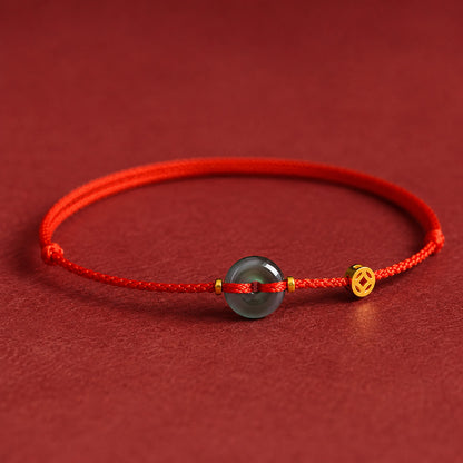 Adjustable Red Cord Peace Buckle Bracelet with Gold-Tone Accents — Protection & Balance
