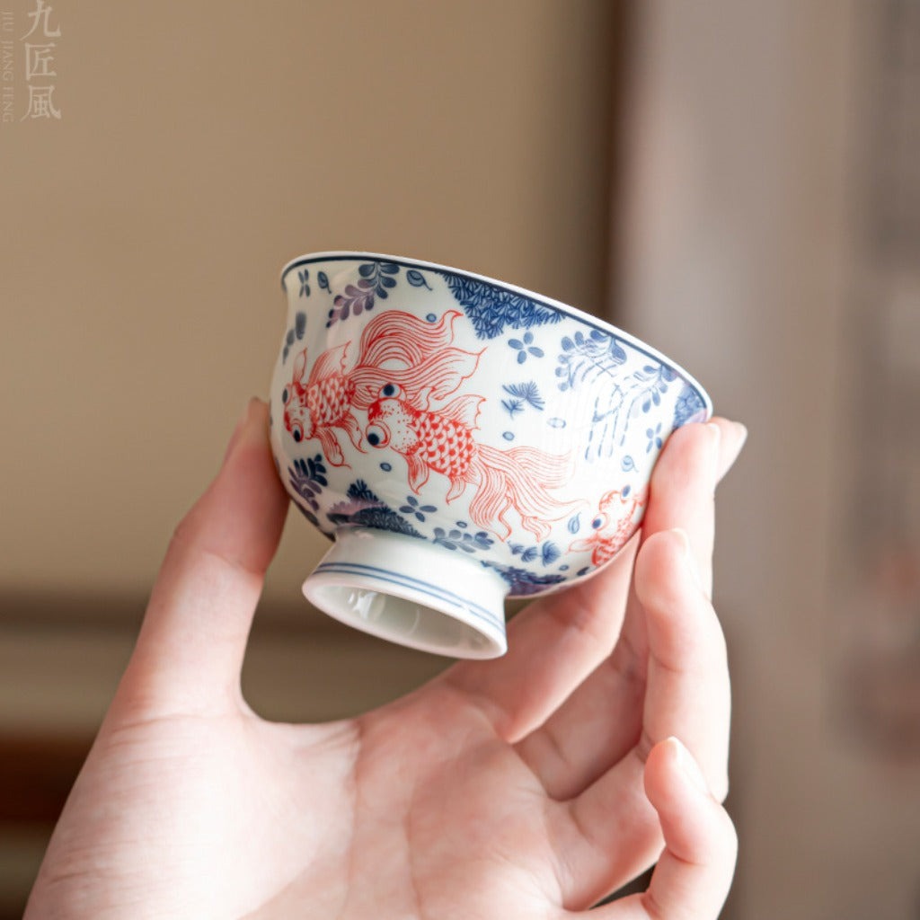 Antique-Style Celadon Blue-and-White Single Cup – Handcrafted Ceramic Tea Ware | Zen Ara Grove