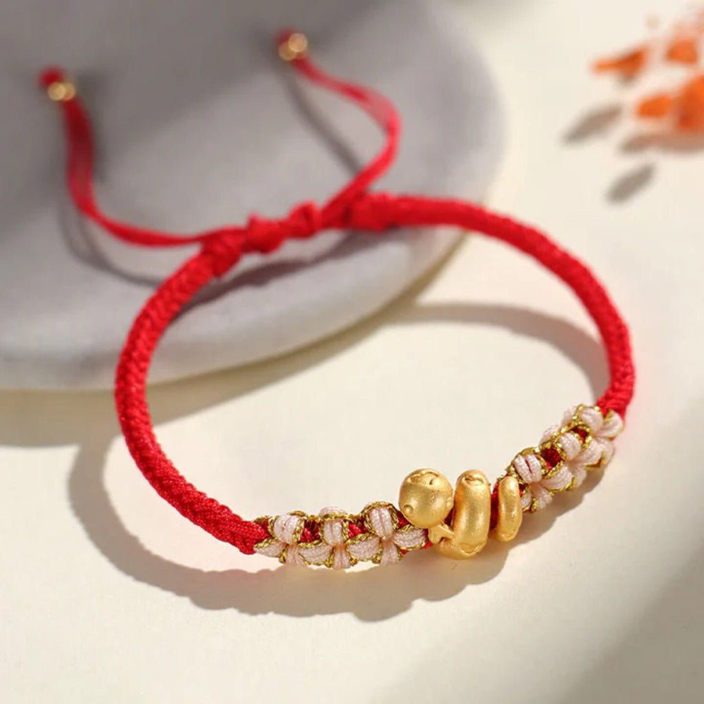 Handmade 999 Sterling Silver Snake Year Red String Bracelet – Heart & Peach Blossom Luck | Zen Ara Grove