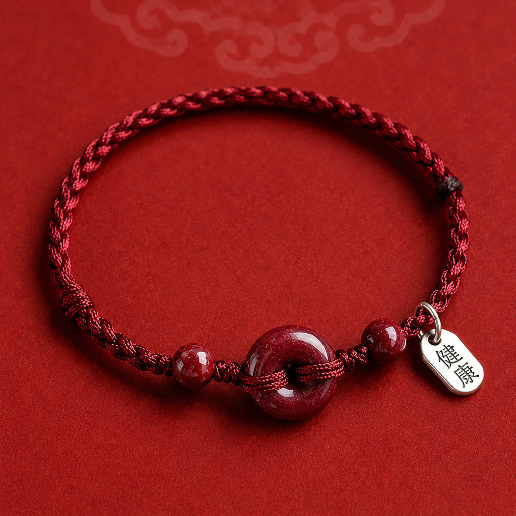 Adjustable Cinnabar Peace Buckle Cord Bracelet — Balance & Good Wishes
