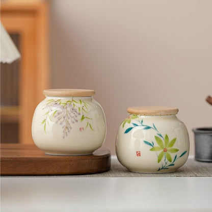 Hand-painted Ceramic Tea Canister – Airtight Storage for Loose Leaf Tea | Zen Ara Grove