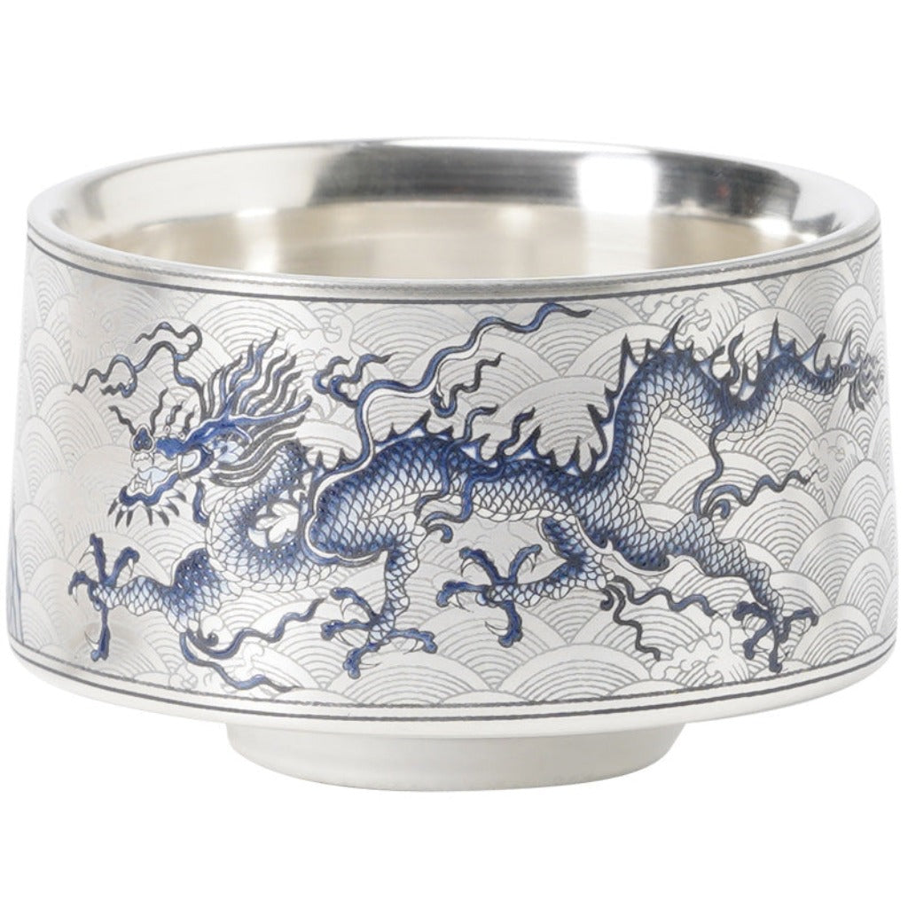 Silver-Gilded Dragon Motif Ceramic Tea Cup – Handcrafted Elegance | Zen Ara Grove