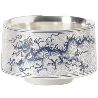 Silver-Gilded Dragon Motif Ceramic Tea Cup – Handcrafted Elegance | Zen Ara Grove