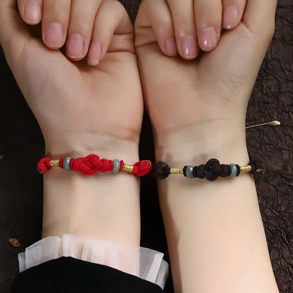 Handmade Adjustable Red Rope Bracelet Lucky Knot with Jade-like Beads – Wishing for Smooth Fortune | Zen Ara Grove
