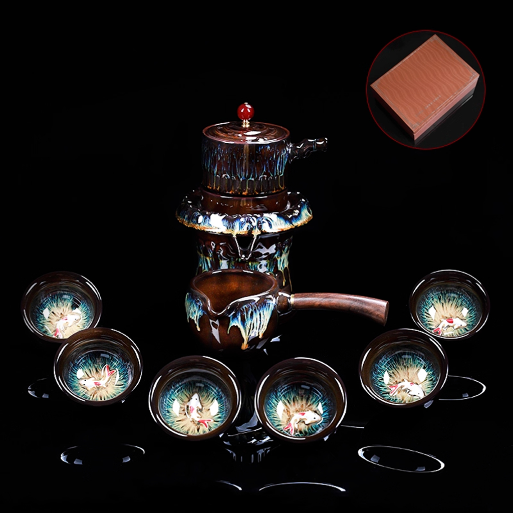 Kiln-Change Glaze Porcelain Teacup – Lucky Fish "Year of Plenty" Design | Zen Ara Grove