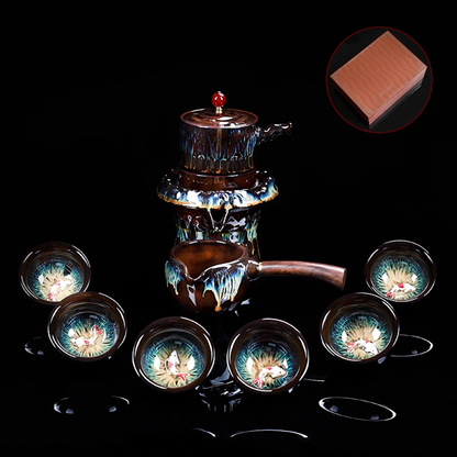 Kiln-Change Glaze Porcelain Teacup – Lucky Fish "Year of Plenty" Design | Zen Ara Grove