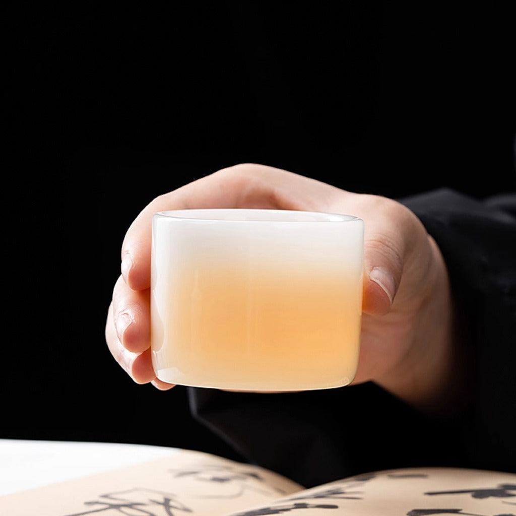 Ivory Glaze Thumb-Ring Teacup – Jade-Like Luster, Cool Smooth Touch | Zen Ara Grove
