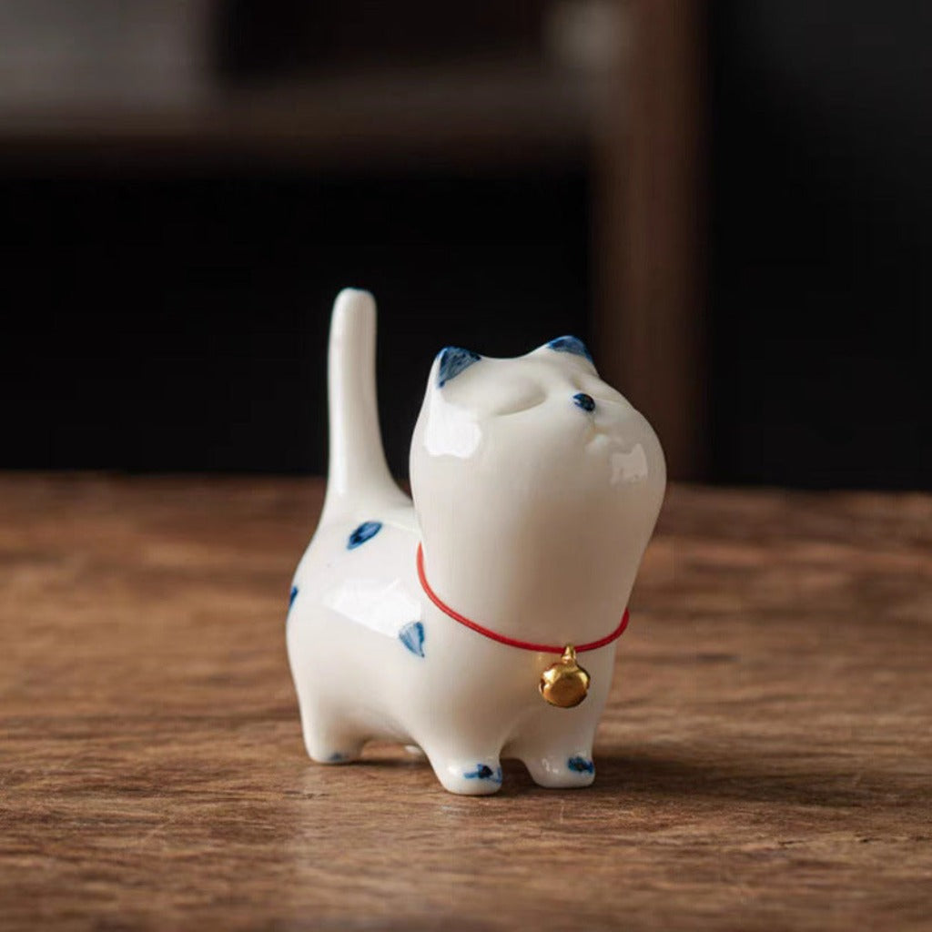 Mini Lucky White Cat Kitten Tea Pet Ceramic Home Desk Figurine Decoration | Zen Ara Grove