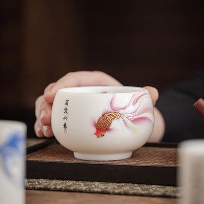Milky White Ceramic Mug with Koi Motif – Elegant Glaze for Hot and Cold Drinks | Zen Ara Grove