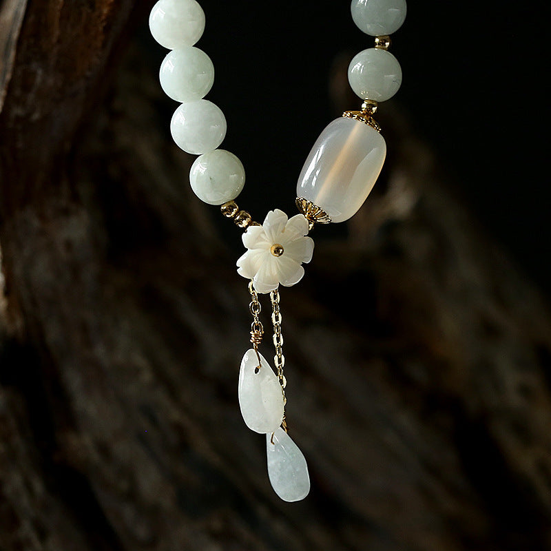 Natural Buddha Stone White Jade Dual-Blessing Bracelet
