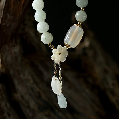 Natural Buddha Stone White Jade Dual-Blessing Bracelet