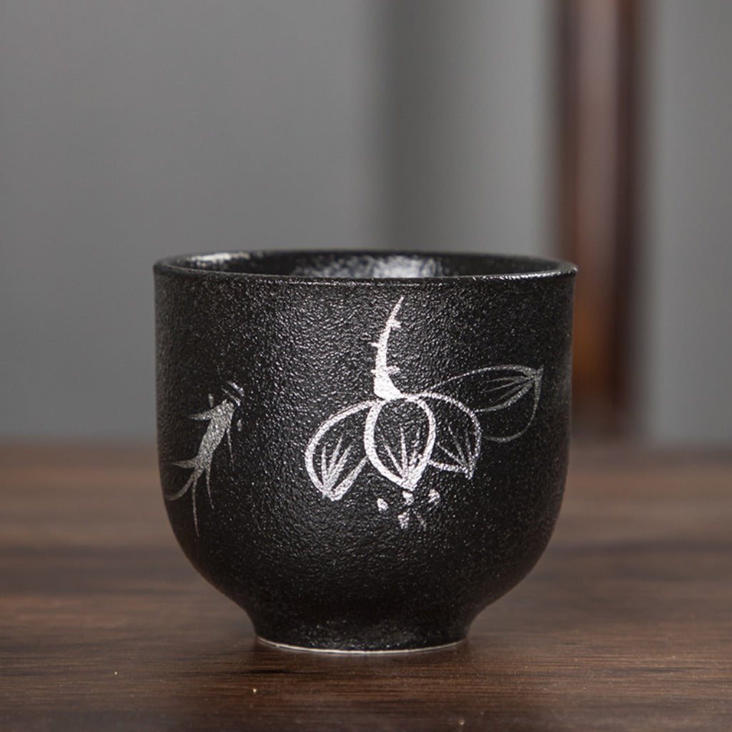 Zen meditation matte black pottery water cup