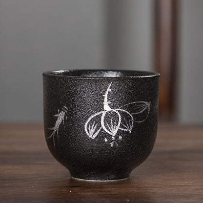 Zen meditation matte black pottery water cup