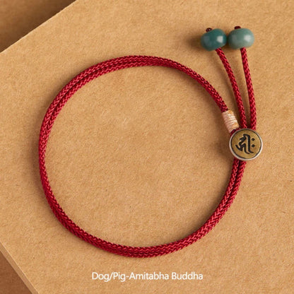 LIMITED TIME OFFER | Handmade Red Rope Bracelet with Green Bodhi Bead – Twelve Zodiac Buddha for Protection | Zen Ara Grove