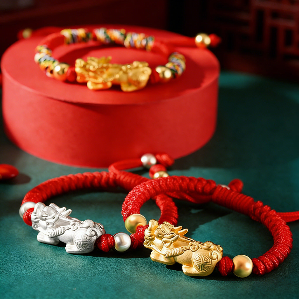 Adjustable 999 Silver Red Rope Pixiu for Children – Blessing & Protection | Zen Ara Grove