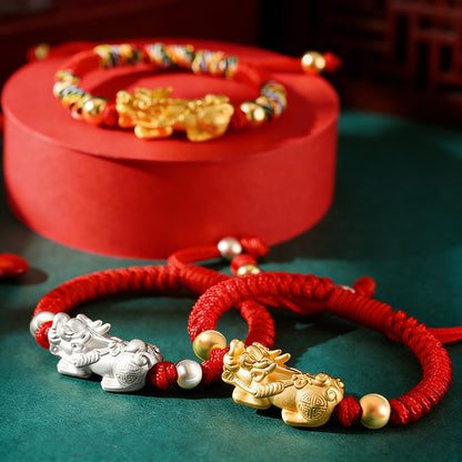 Adjustable 999 Silver Red Rope Pixiu for Children – Blessing & Protection | Zen Ara Grove