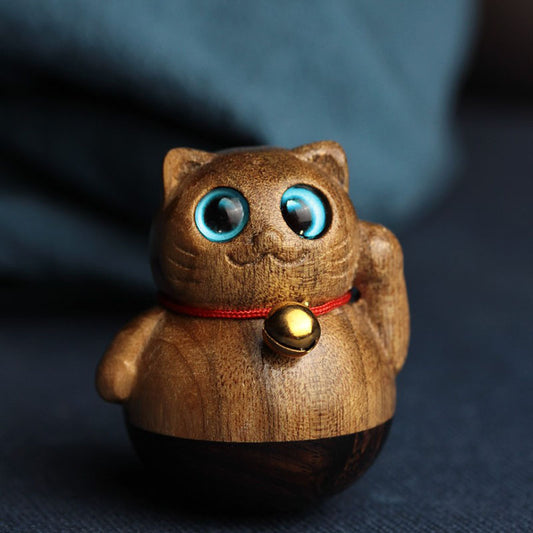 Mini Lucky Cat Kitten Phoebe Zhennan Wood Blessing Decoration | Zen Ara Grove