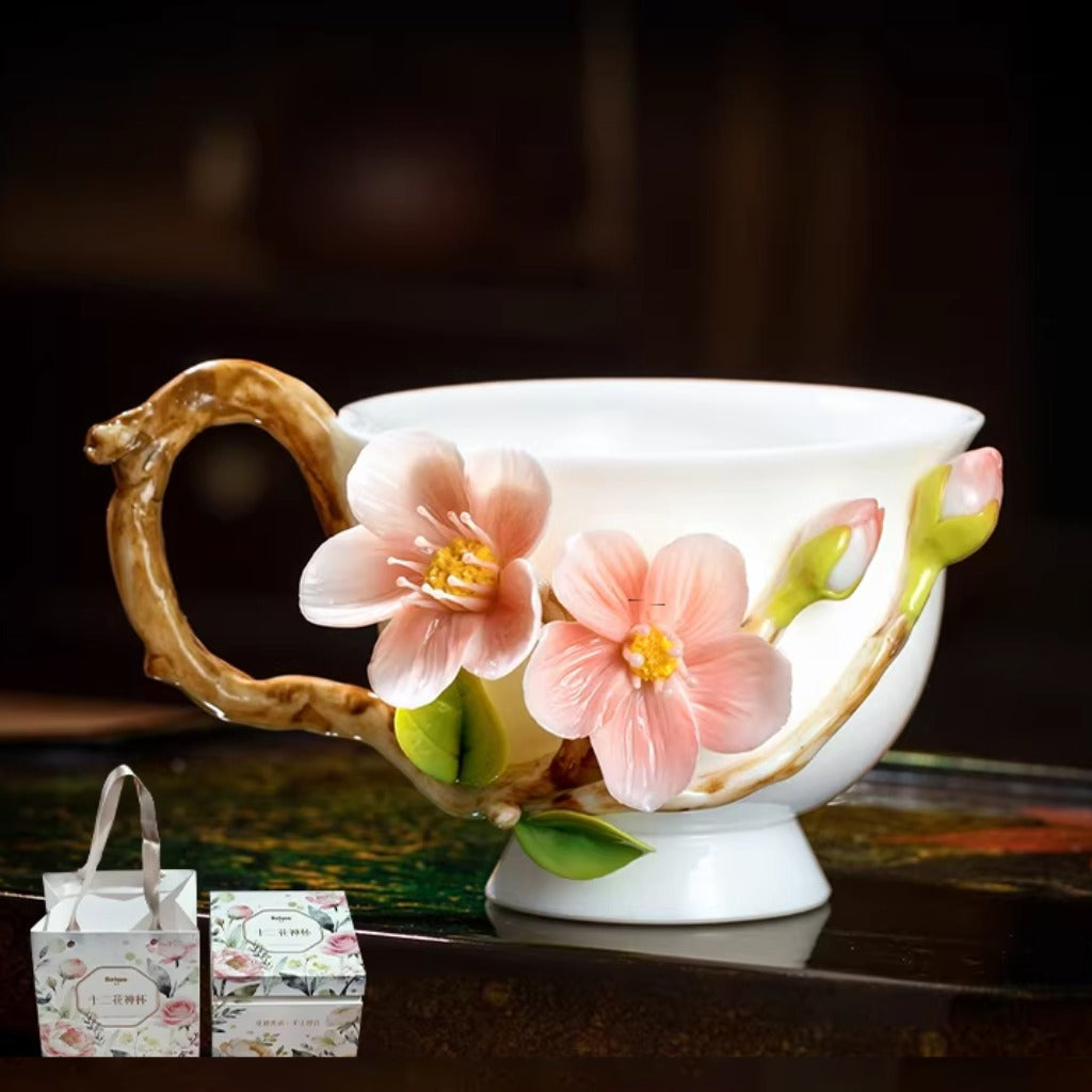 Handcrafted Heritage Porcelain Cup – Roses Blooming from the Surface | Zen Ara Grove