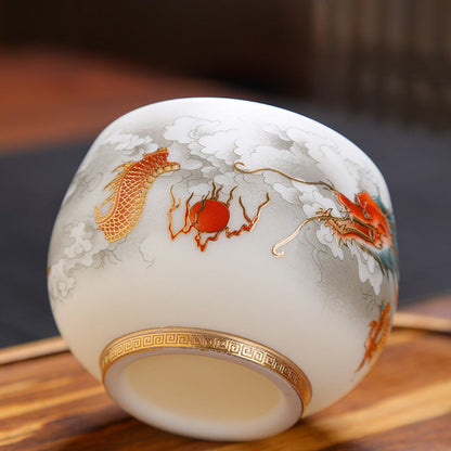 Milky White Porcelain Mug with Dragon and Phoenix Motif – Elegant & Durable | Zen Ara Grove