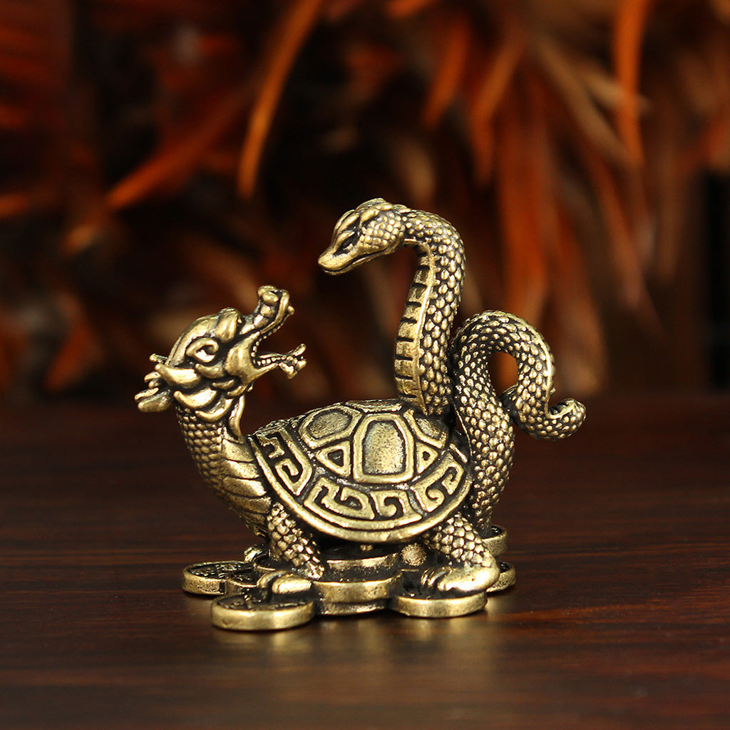 Brass Four Guardian Beasts Set – Azure Dragon, White Tiger, Vermilion Bird & Black Tortoise Statues | Zen Ara Grove