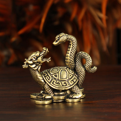 Brass Four Guardian Beasts Set – Azure Dragon, White Tiger, Vermilion Bird & Black Tortoise Statues | Zen Ara Grove