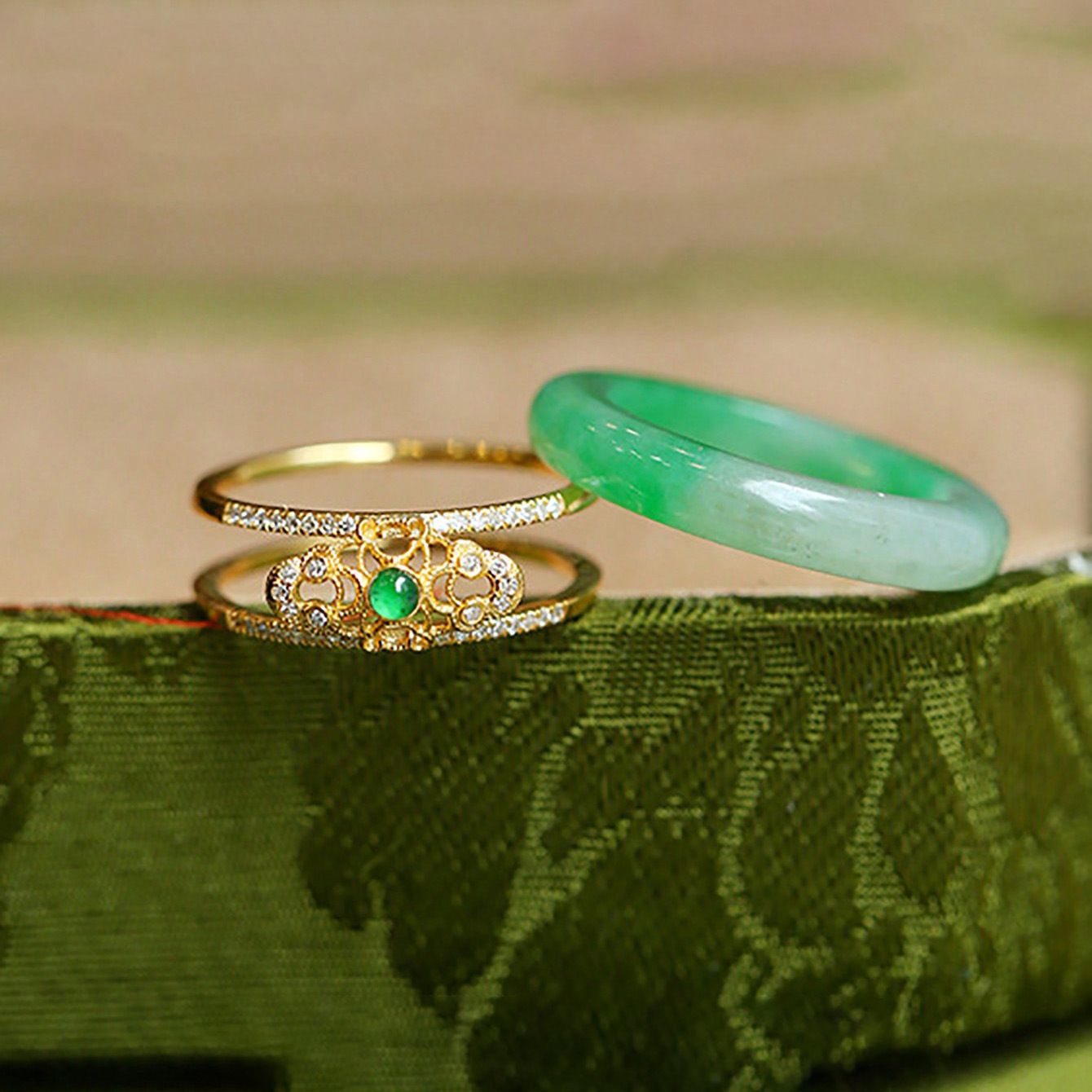 LIMITED TIME OFFER · Natural Green Chalcedony Ring with 18K Gold Plated Filigree Craftsmanship | Zen Ara Grove