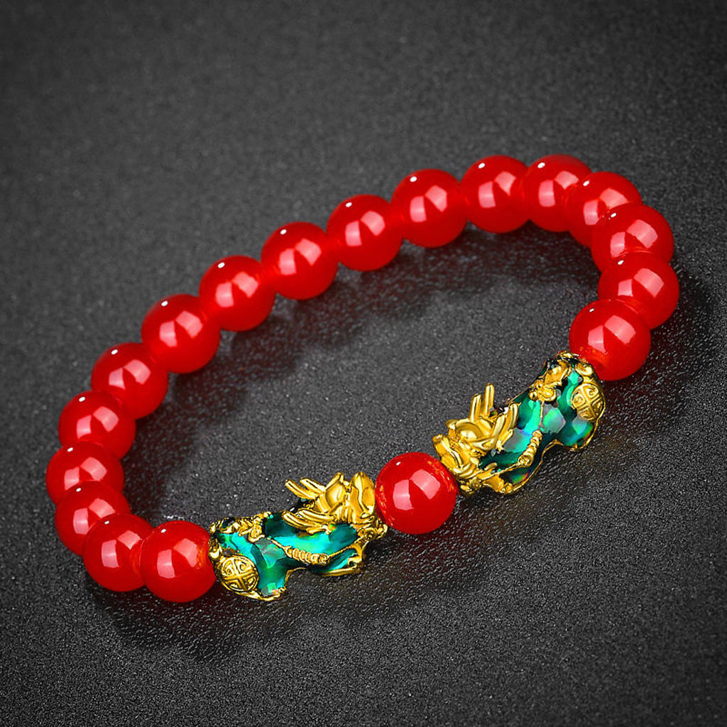 Thermo‑Color Changing Pixiu Obsidian Mantra Bracelet – Symbol of Protection and Fortune | Zen Ara Grove