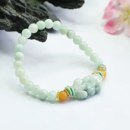 Hand‑Carved Jade Pixiu Beaded Bracelet — Meaning of Prosperous Blessing | Zen Ara Grove