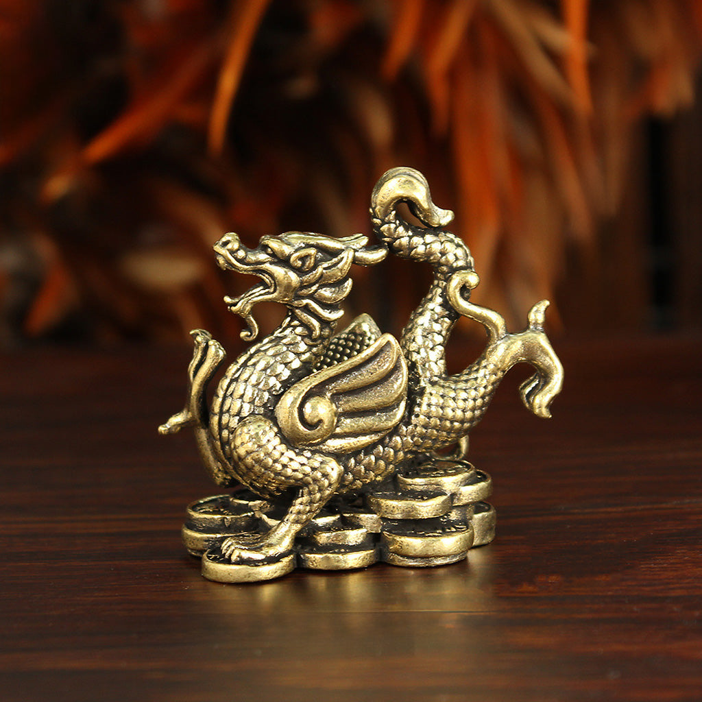 Brass Four Guardian Beasts Set – Azure Dragon, White Tiger, Vermilion Bird & Black Tortoise Statues | Zen Ara Grove