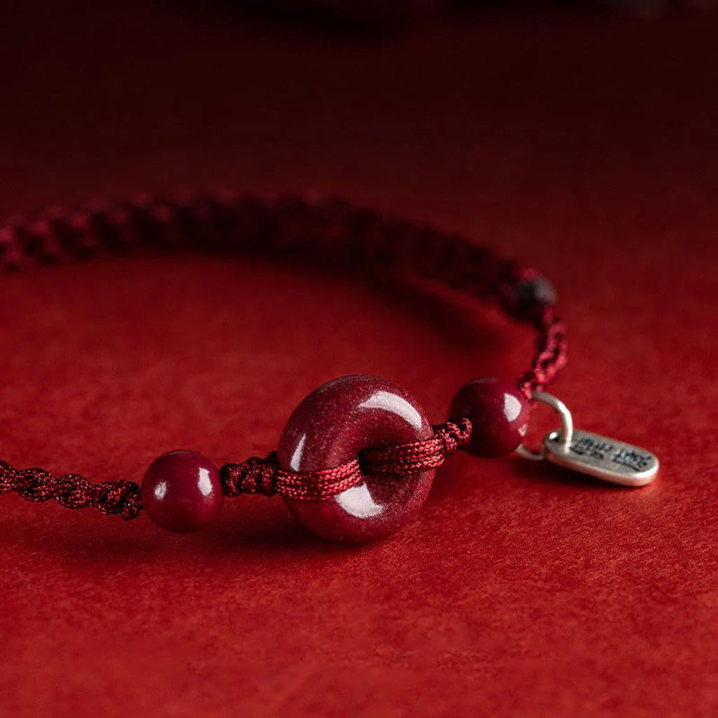 Adjustable Cinnabar Peace Buckle Cord Bracelet — Balance & Good Wishes