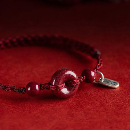 Adjustable Cinnabar Peace Buckle Cord Bracelet — Balance & Good Wishes