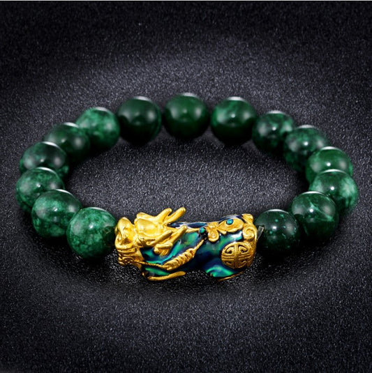Jade-Tone Pixiu Sand-Gold Inspired Protection Bracele | Zen Ara Grove