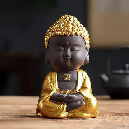 Mini Zen Buddha Statue – Handcrafted Purple Clay Ceramic with Golden Touch of Serenity | Zen Ara Grove