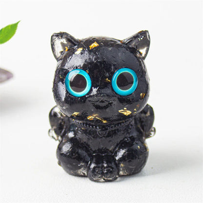 TODAY ONLY! Cute Cat Lazurite Amethyst Black Obsidian Aquamarine Crystal Resin Positive Home Decoration | Zen Ara Grove