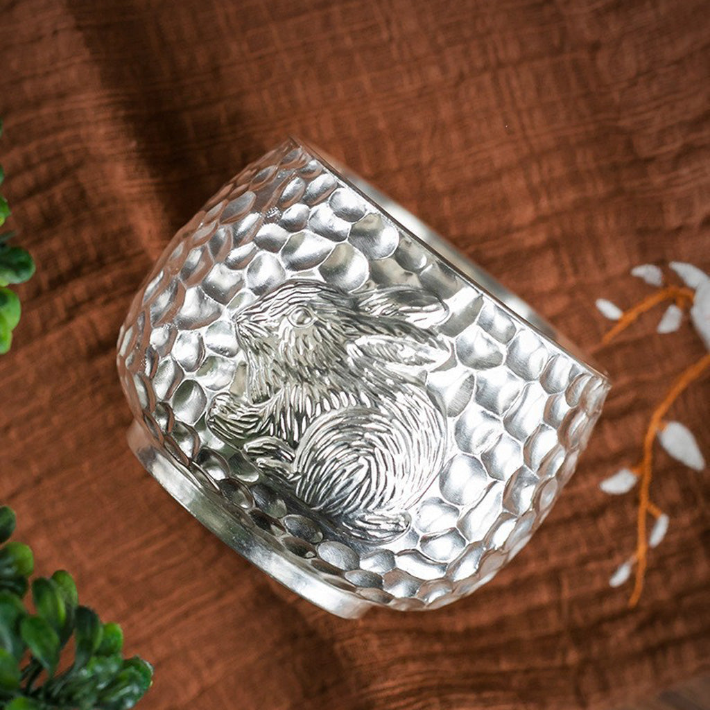 999 Silver Hammered Teacup – Dragon & Phoenix Design – Handcrafted Symbol of Strength and Harmony | Zen Ara Grove