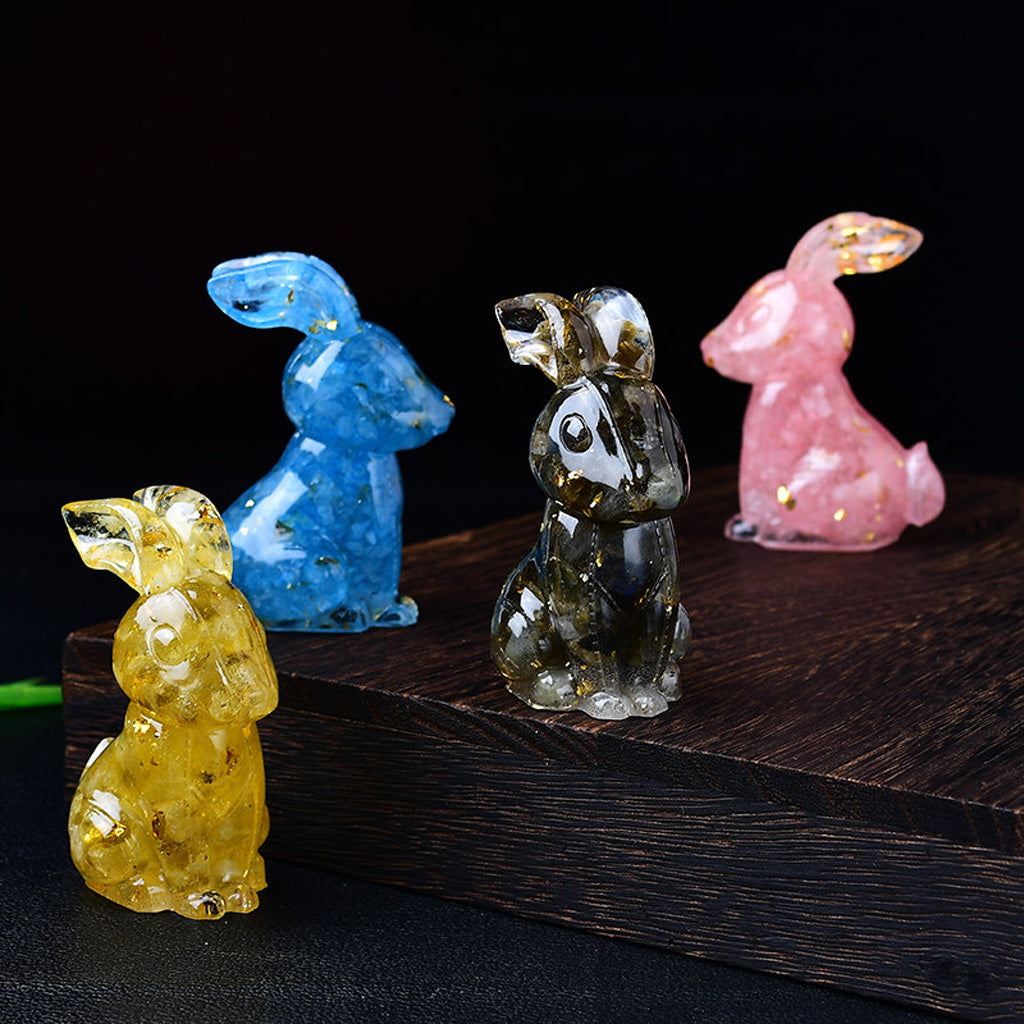 Handmade Epoxy Resin Rabbit Decor – Embedded Natural Healing Crystals | Zen Ara Grove