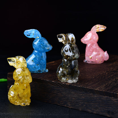 Handmade Epoxy Resin Rabbit Decor – Embedded Natural Healing Crystals | Zen Ara Grove