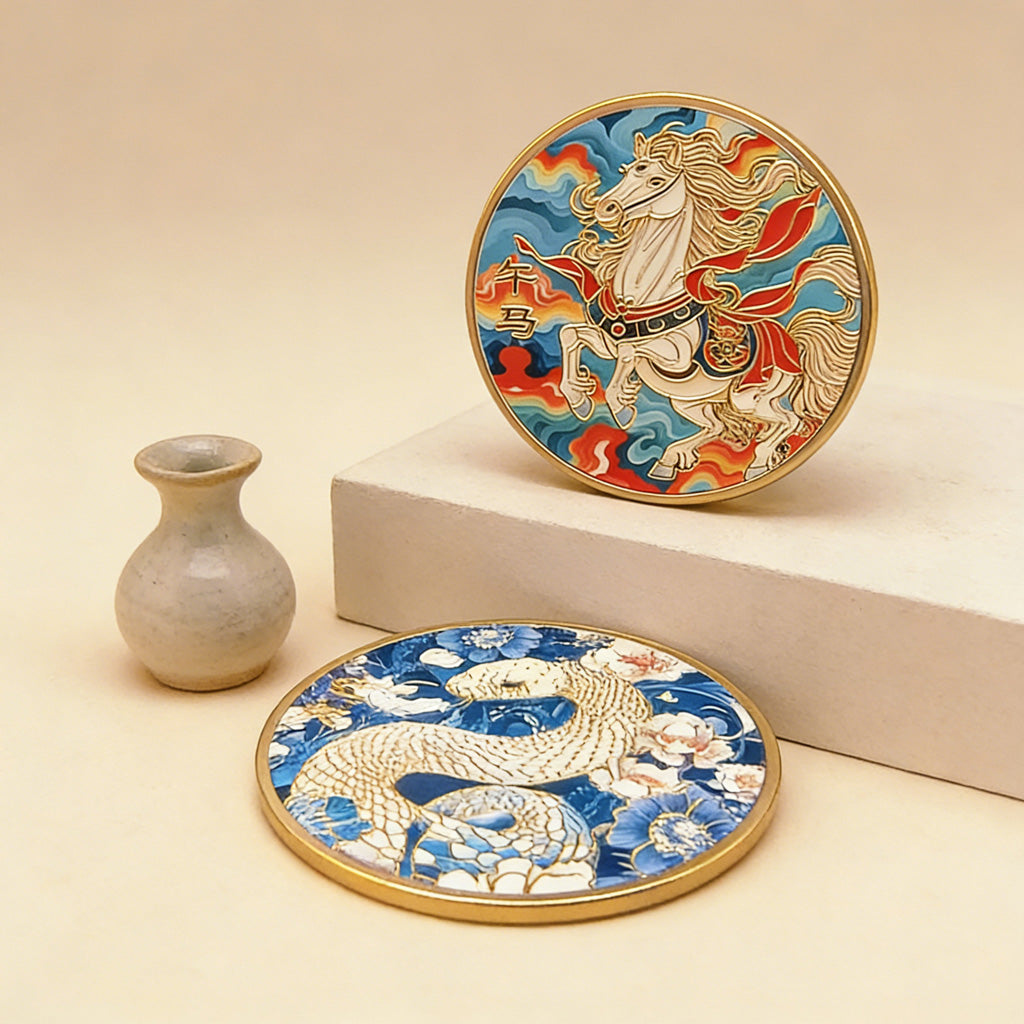 Colorful 12 Zodiac Challenge Coin Collection – Fortune & Harmony | Zen Ara Grove