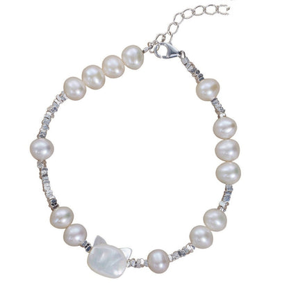 Zen Natural Pearl Bracelet with Cute Cat and White Mother-of-Pearl | Zen Ara Grove