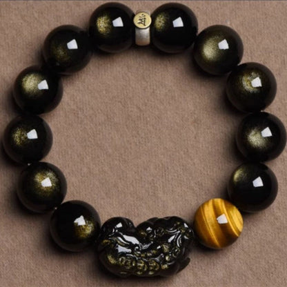 Wealth Beast Gold-Sheen Bracelet: Tiger Eye & Pi Xiu Fortune Magnet