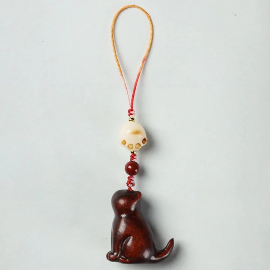 Small Leaf Red Sandalwood Green Sandalwood Sandalwood Sitting Cat Sooth Phone Hanging Decoration | Zen Ara Grove