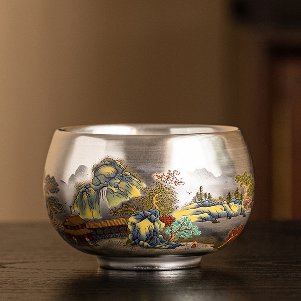 999 Silver Tea Cup – Emblem of Serenity & Blessing – Fine Hammered Finish | Zen Ara Grove