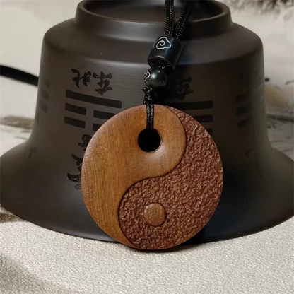 Wearable Daoist Ritual Charm – Hand-Carved Lightning-Struck Jujube Wood Amulet with Taiji-Bagua | Zen Ara Grove
