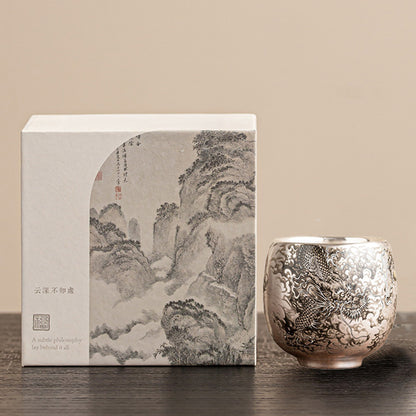 Milky White Porcelain Mug with Dragon and Phoenix Motif – Elegant & Durable | Zen Ara Grove