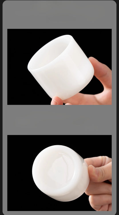 Ivory Glaze Thumb-Ring Teacup – Jade-Like Luster, Cool Smooth Touch | Zen Ara Grove