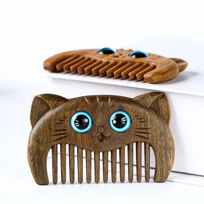 Simple Cat Pattern Green Sandalwood Cure Portable Comb | Zen Ara Grove