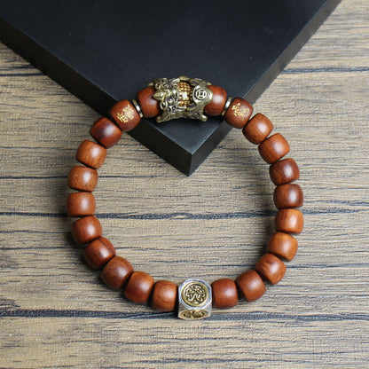 Dragon-Tiger Mountain Pixiu Blessing Bracelet – Thunderstruck Jujube Wood Beads | Zen Ara Grove