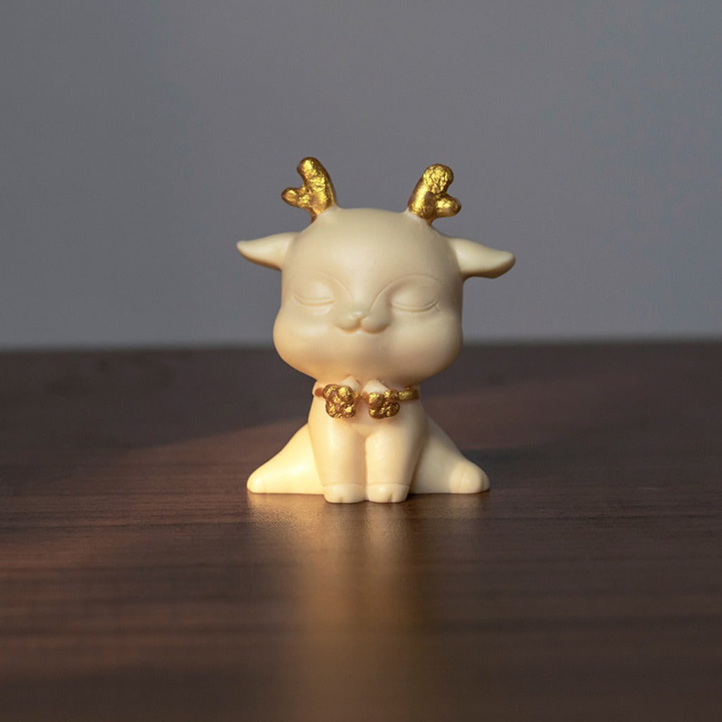Natural Tagua Nut Deer Figurine with Walnut Lotus Base – Lively and Graceful | Zen Ara Grove