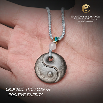 LIMITED TIME OFFER | Silver Obsidian Taiji Pendant  –  Balance and Harmony | Zen Ara Grove