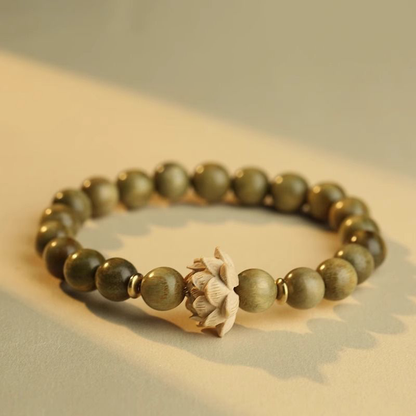 Zen Lotus Beads Bracelet – Natural Green Sandalwood Calm | Zen Ara Grove